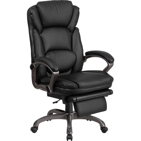 High Back Black LeatherSoft Executive Reclining Ergonomic Swivel Office Chair with Outer Lumbar Cushion and Arms