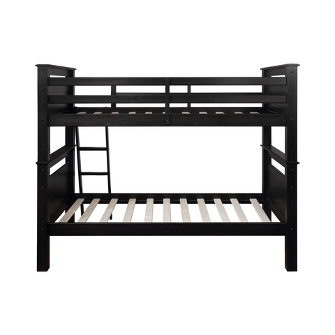 Beckett Bunk Bed - Black | Sturdy Pine Wood, Twin Over Twin, Built-In Ladder