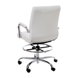 Mid-Back White LeatherSoft Drafting Chair with Adjustable Foot Ring and Chrome Base