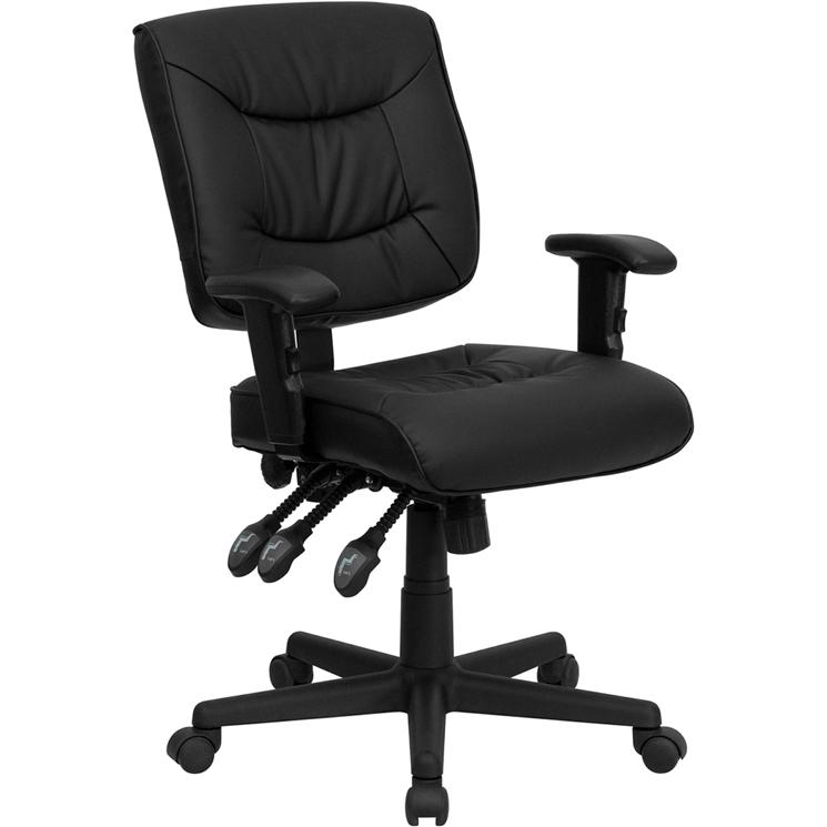 Mid-Back Black LeatherSoft Multifunction Swivel Ergonomic Task Office Chair with Adjustable Arms