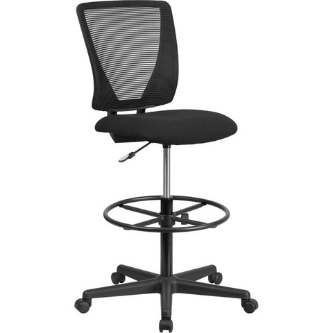 Ergonomic Mid-Back Mesh Drafting Chair with Black Fabric Seat and Adjustable Foot Ring