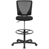 Ergonomic Mid-Back Mesh Drafting Chair with Black Fabric Seat and Adjustable Foot Ring