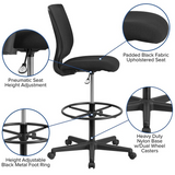 Ergonomic Mid-Back Mesh Drafting Chair with Black Fabric Seat and Adjustable Foot Ring