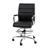 Mid-Back Black LeatherSoft Drafting Chair with Adjustable Foot Ring and Chrome Base