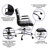 Mid-Back Black LeatherSoft Drafting Chair with Adjustable Foot Ring and Chrome Base