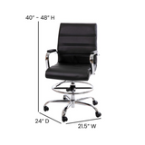 Mid-Back Black LeatherSoft Drafting Chair with Adjustable Foot Ring and Chrome Base