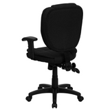 Mid-Back Black Fabric Multifunction Swivel Ergonomic Task Office Chair with Pillow Top Cushioning and Arms