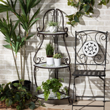 Multi-Colored Glass and Black Metal 3-Tier Plant Stand