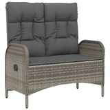 vidaXL Reclining Patio Bench with Cushions - Poly Rattan Gray | Outdoor Furniture