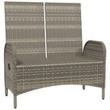 vidaXL Reclining Patio Bench with Cushions - Poly Rattan Gray | Outdoor Furniture