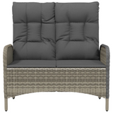 vidaXL Reclining Patio Bench with Cushions - Poly Rattan Gray | Outdoor Furniture