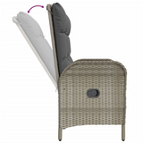 vidaXL Reclining Patio Bench with Cushions - Poly Rattan Gray | Outdoor Furniture