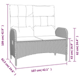 vidaXL Reclining Patio Bench with Cushions - Poly Rattan Gray | Outdoor Furniture