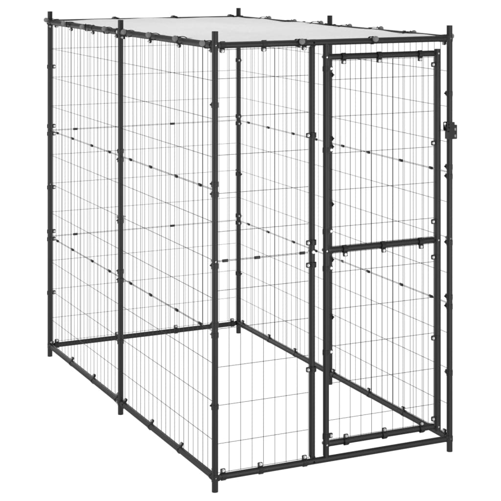 vidaXL Outdoor Dog Kennel Steel with Roof 43.3"x86.6"x70.9"