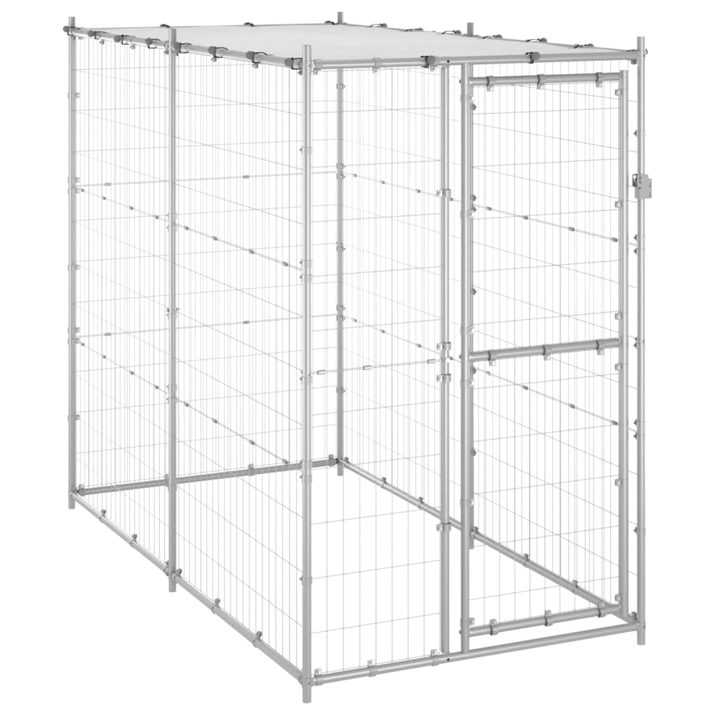 vidaXL Outdoor Dog Kennel Galvanized Steel with Roof 43.3"x86.6"x70.9"