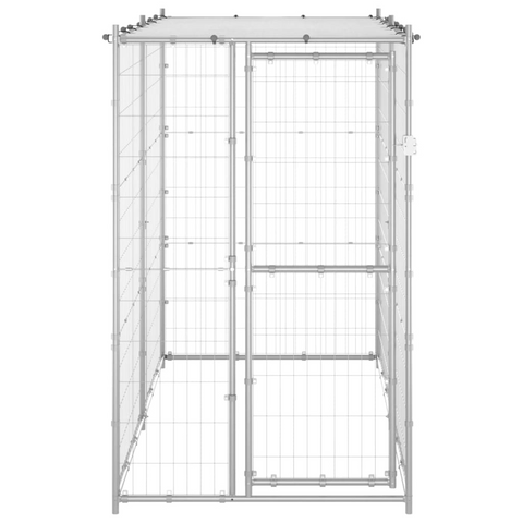 vidaXL Outdoor Dog Kennel Galvanized Steel with Roof 43.3"x86.6"x70.9"