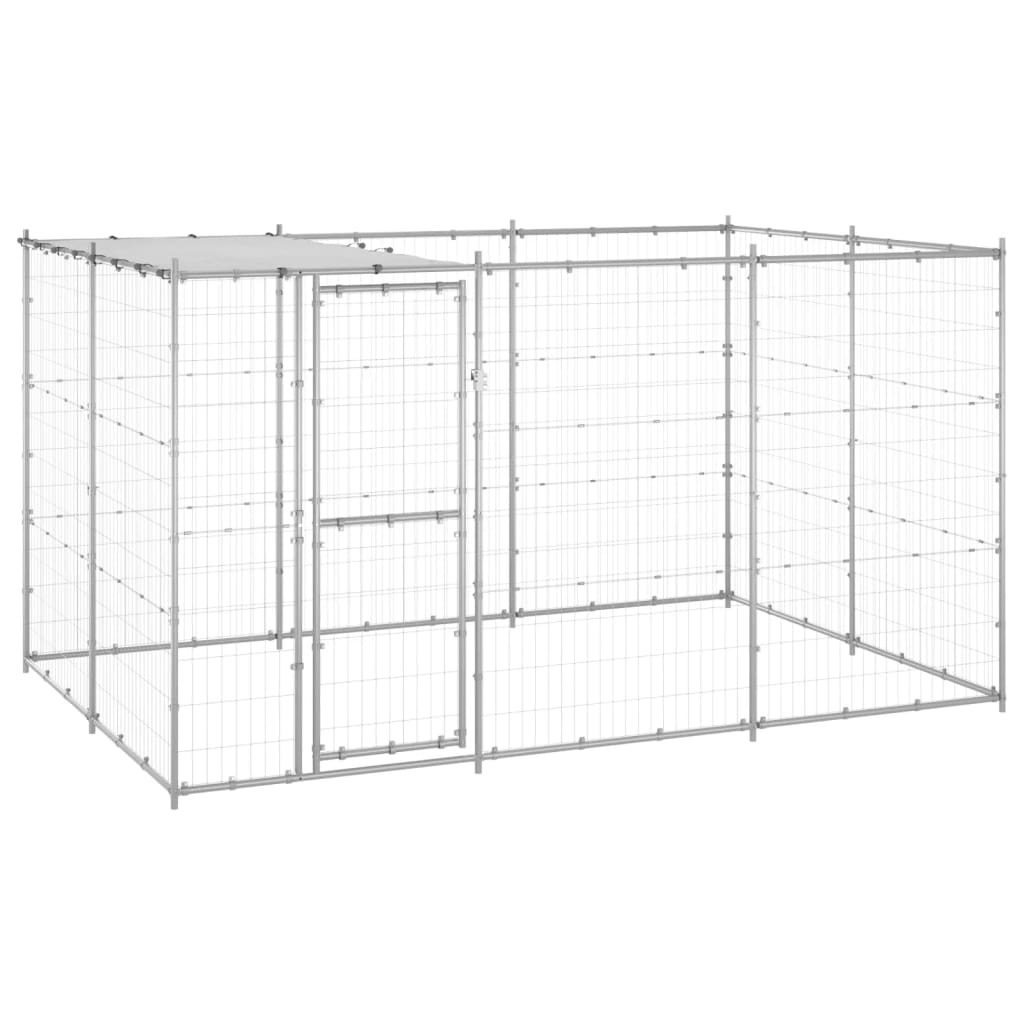 vidaXL Outdoor Dog Kennel Galvanized Steel with Roof 78.1 ft²