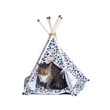 Armarkat Cat Bed Model C46, Teepee Style, White with Black Paw Print - Comfortable and Stylish Cat Bed Tent