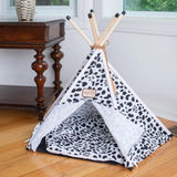 Armarkat Cat Bed Model C46, Teepee Style, White with Black Paw Print - Comfortable and Stylish Cat Bed Tent