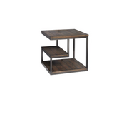 End Table, Brown - Modern Metal Base with Wood Planked Surface