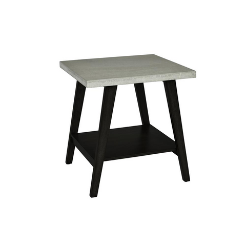 Modern End Table with Concrete Textured Top and Sleek Mid Century Style Base