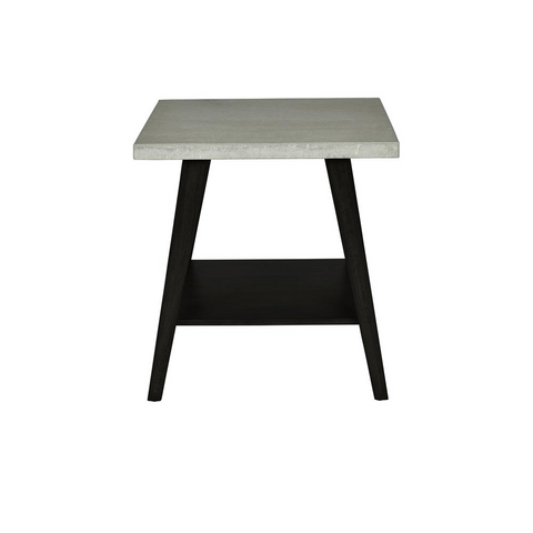 Modern End Table with Concrete Textured Top and Sleek Mid Century Style Base