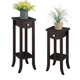 Newport Prism Tall Plant Stand - Wooden Plant Stand with Drawer and Bottom Shelf