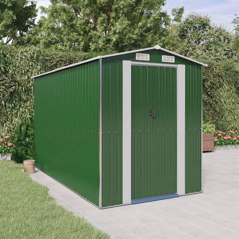 vidaXL Garden Shed Green 75.6"x140.6"x87.8" Galvanized Steel - Outdoor Storage Solution