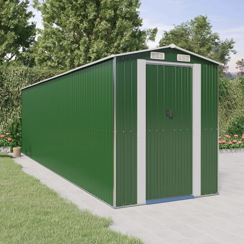 vidaXL Garden Shed Green 75.6"x271.3"x87.8" Galvanized Steel