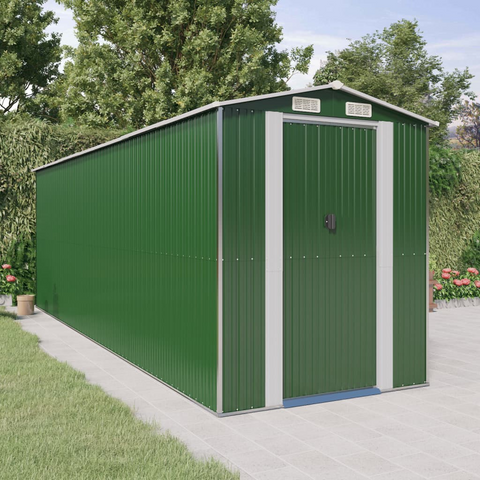 vidaXL Garden Shed Green 75.6"x238.6"x87.8" Galvanized Steel - Durable Outdoor Storage Solution