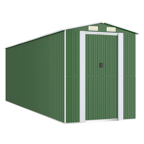 vidaXL Garden Shed Green 75.6"x238.6"x87.8" Galvanized Steel - Durable Outdoor Storage Solution