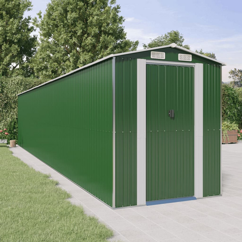 vidaXL Garden Shed Green 75.6"x402"x87.8" Galvanized Steel - Durable Outdoor Storage Solution