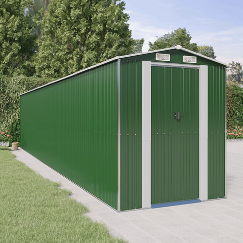 vidaXL Garden Shed Green 75.6"x369.3"x87.8" Galvanized Steel