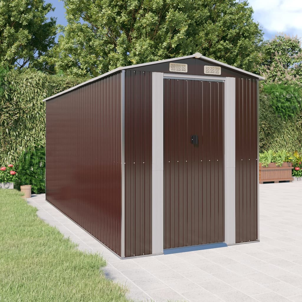 vidaXL Garden Shed Dark Brown 75.6"x173.2"x87.8" Galvanized Steel