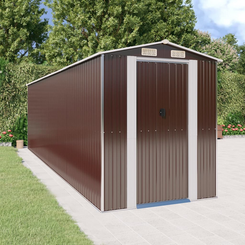 vidaXL Garden Shed Dark Brown 75.6"x271.3"x87.8" Galvanized Steel - Outdoor Storage Solution