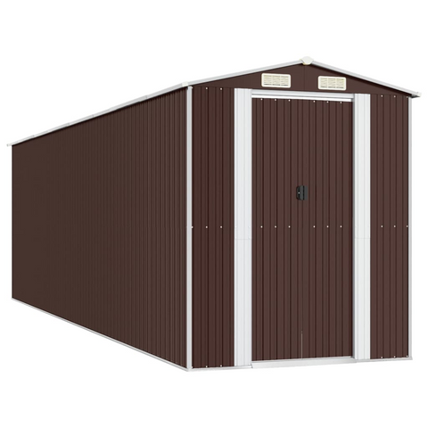 vidaXL Garden Shed Dark Brown 75.6"x271.3"x87.8" Galvanized Steel - Outdoor Storage Solution