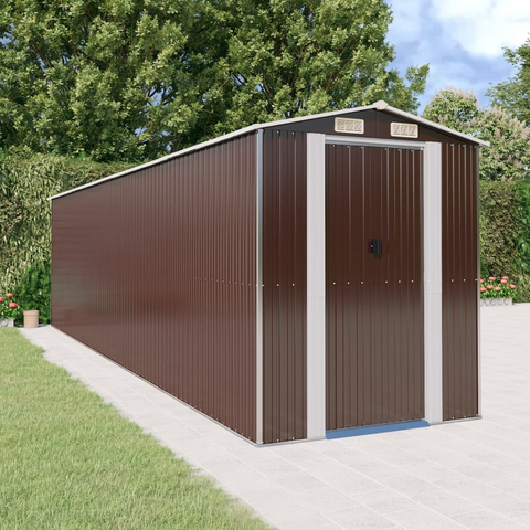 vidaXL Garden Shed Dark Brown 75.6"x303.9"x87.8" Galvanized Steel