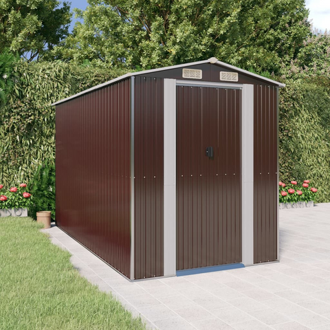 vidaXL Garden Shed Dark Brown 75.6"x140.6"x87.8" Galvanized Steel - Durable Outdoor Storage Solution