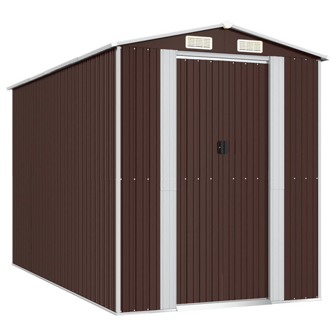 vidaXL Garden Shed Dark Brown 75.6"x140.6"x87.8" Galvanized Steel - Durable Outdoor Storage Solution