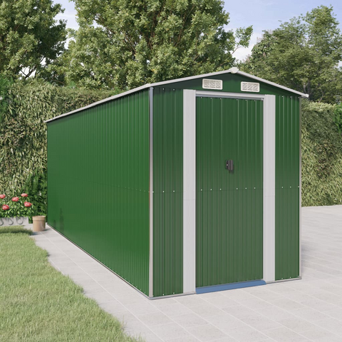 vidaXL Garden Shed Green 75.6"x205.9"x87.8" Galvanized Steel - Outdoor Storage Solution