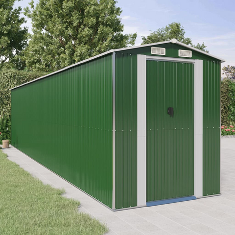 vidaXL Garden Shed Green 75.6"x336.6"x87.8" Galvanized Steel - Durable Outdoor Storage Solution