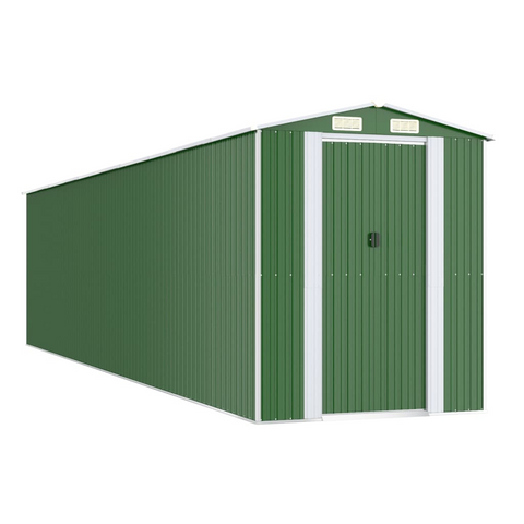 vidaXL Garden Shed Green 75.6"x336.6"x87.8" Galvanized Steel - Durable Outdoor Storage Solution