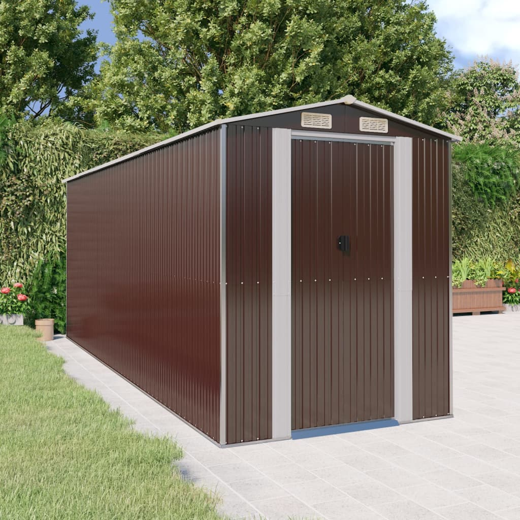 vidaXL Garden Shed Dark Brown 75.6"x205.9"x87.8" Galvanized Steel | Outdoor Storage Solution