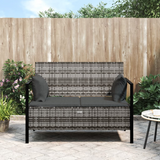 vidaXL 2-Seater Patio Bench with Cushions Gray Poly Rattan - Outdoor Furniture for Cozy Relaxation