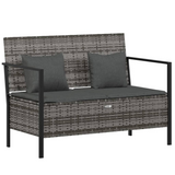 vidaXL 2-Seater Patio Bench with Cushions Gray Poly Rattan - Outdoor Furniture for Cozy Relaxation