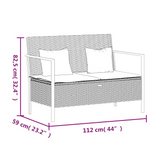 vidaXL 2-Seater Patio Bench with Cushions Gray Poly Rattan - Outdoor Furniture for Cozy Relaxation