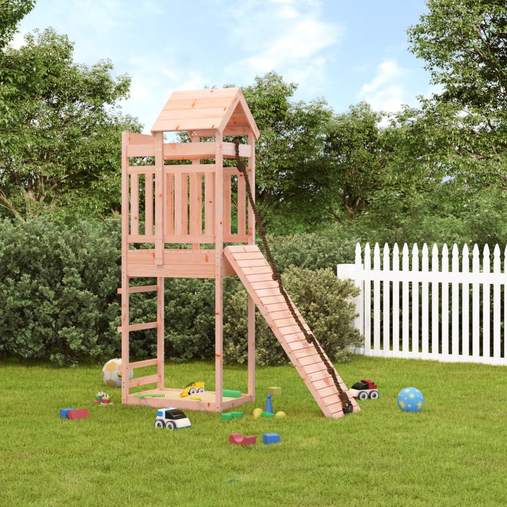 vidaXL Playhouse with Climbing Wall Solid Wood Douglas - Outdoor Kids Playset