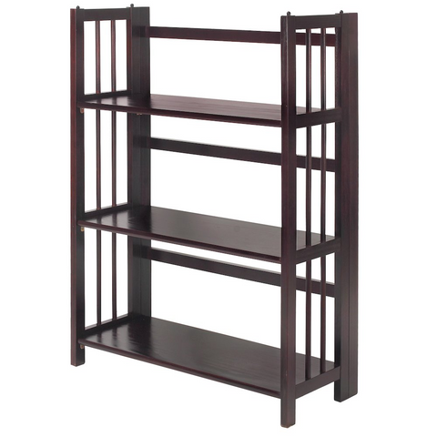 3-Shelf Folding Stackable Bookcase 27.5" Wide-Espresso - WhatYouNeedSales