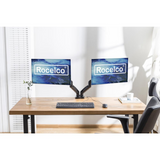 Rocelco Premium Double Monitor Desk Mount with USB 2.0 And Audio Port - Fits Dual 13" - 27" LED LCD Flat Screens - Pneumatic Full Motion Assist Adjustable Arm - Grommet and C Clamp - Black