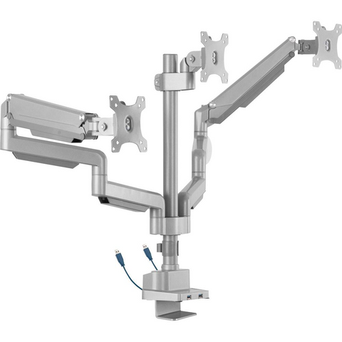 Lorell Mounting Arm for Monitor - Gray - Height Adjustable - 3 Display(s) Supported - 15.40 lb Load Capacity